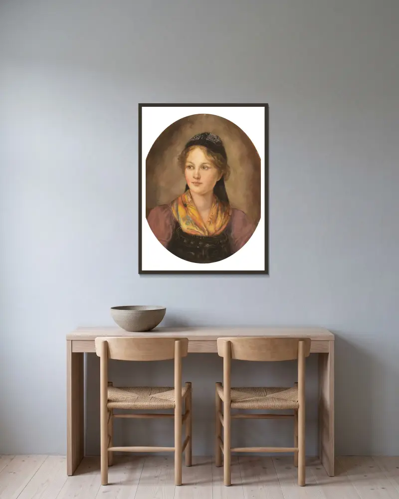 Mädchenporträt von Franz von Defregger gerahmt an einer Wand