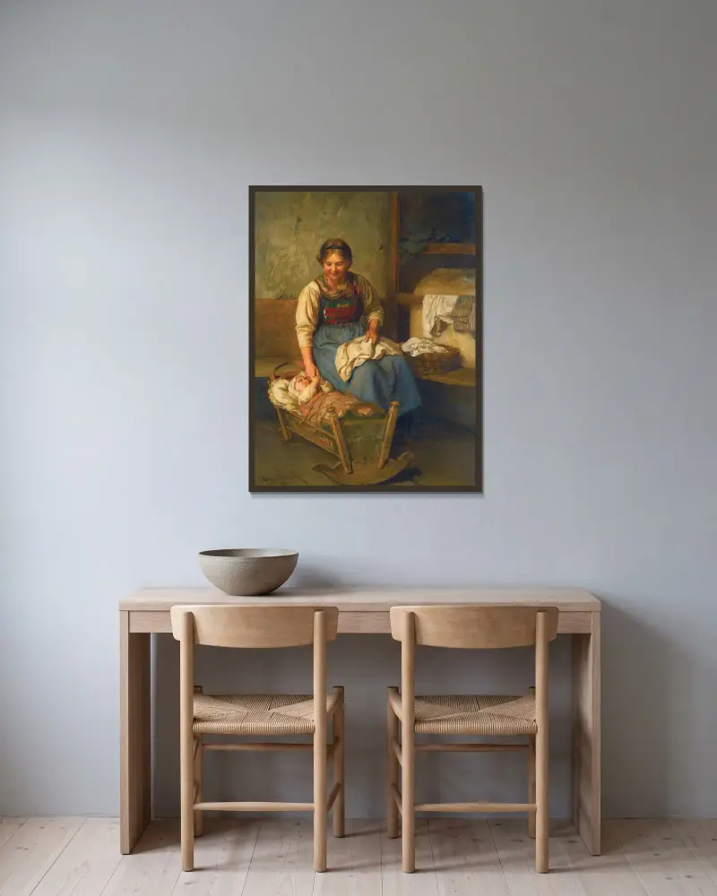 Der Stolz der Mutter von Franz von Defregger gerahmt an einer Wand