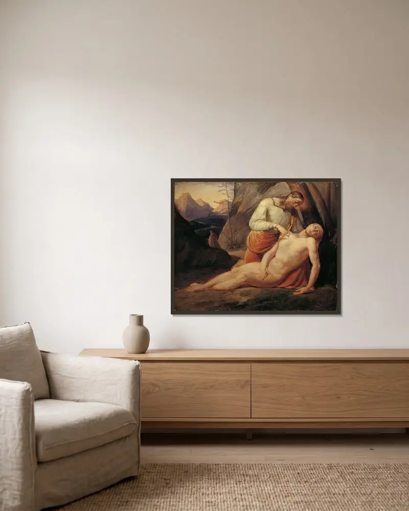 The Good Samaritan av Joseph von Führich inramad på en vägg