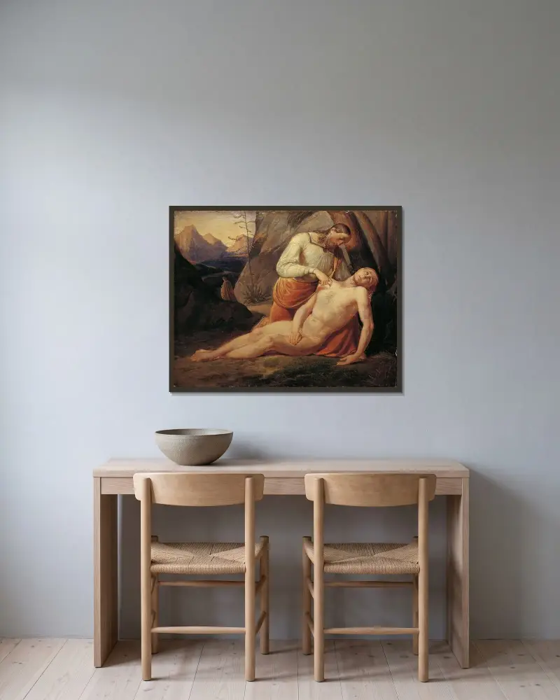 The Good Samaritan av Joseph von Führich inramad på en vägg