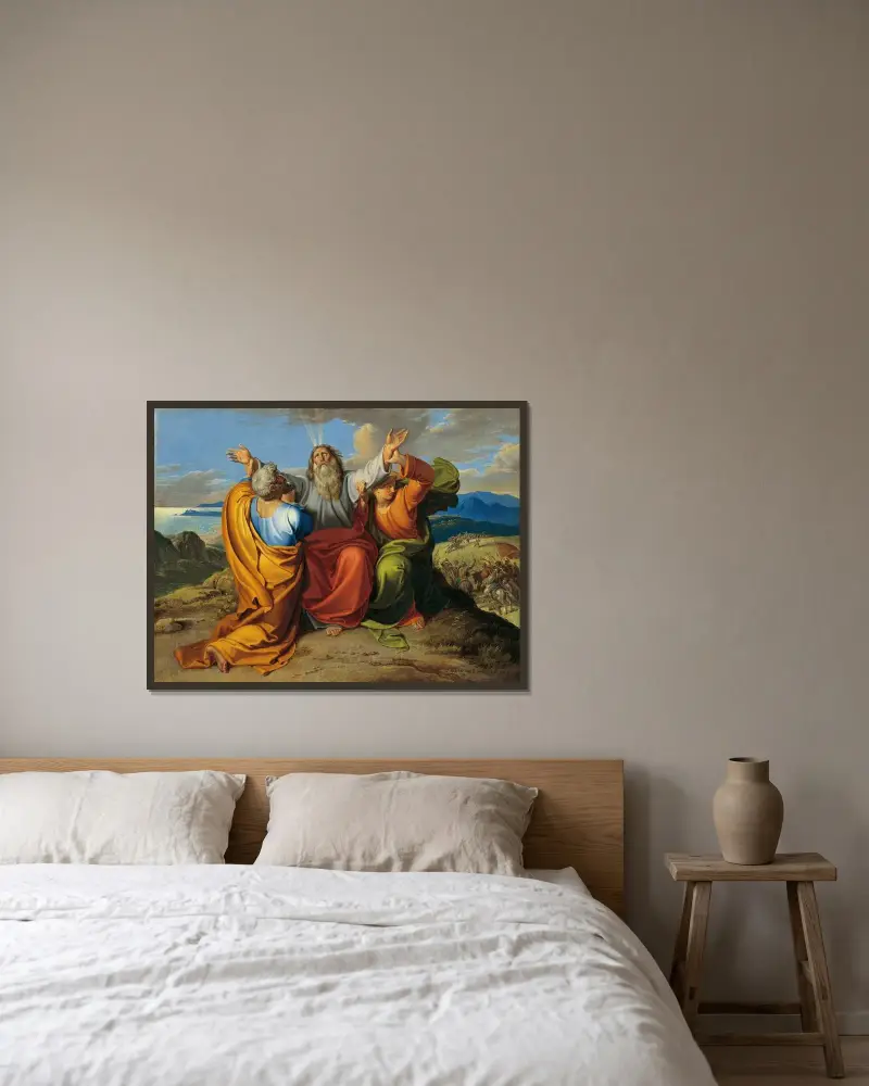 Den bedjande Mose med Aron och Hur på berget Horeb av Joseph von Führich inramad på en vägg
