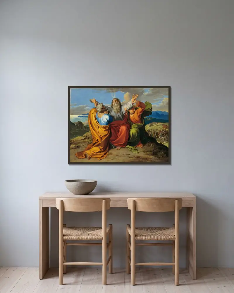Den bedjande Mose med Aron och Hur på berget Horeb av Joseph von Führich inramad på en vägg