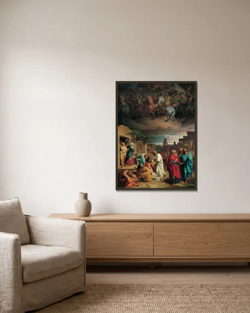 Vision des Volkes von Jerusalem vor der Eroberung der Stadt durch Antiochos IV. Epiphanes von Joseph von Führich gerahmt an einer Wand