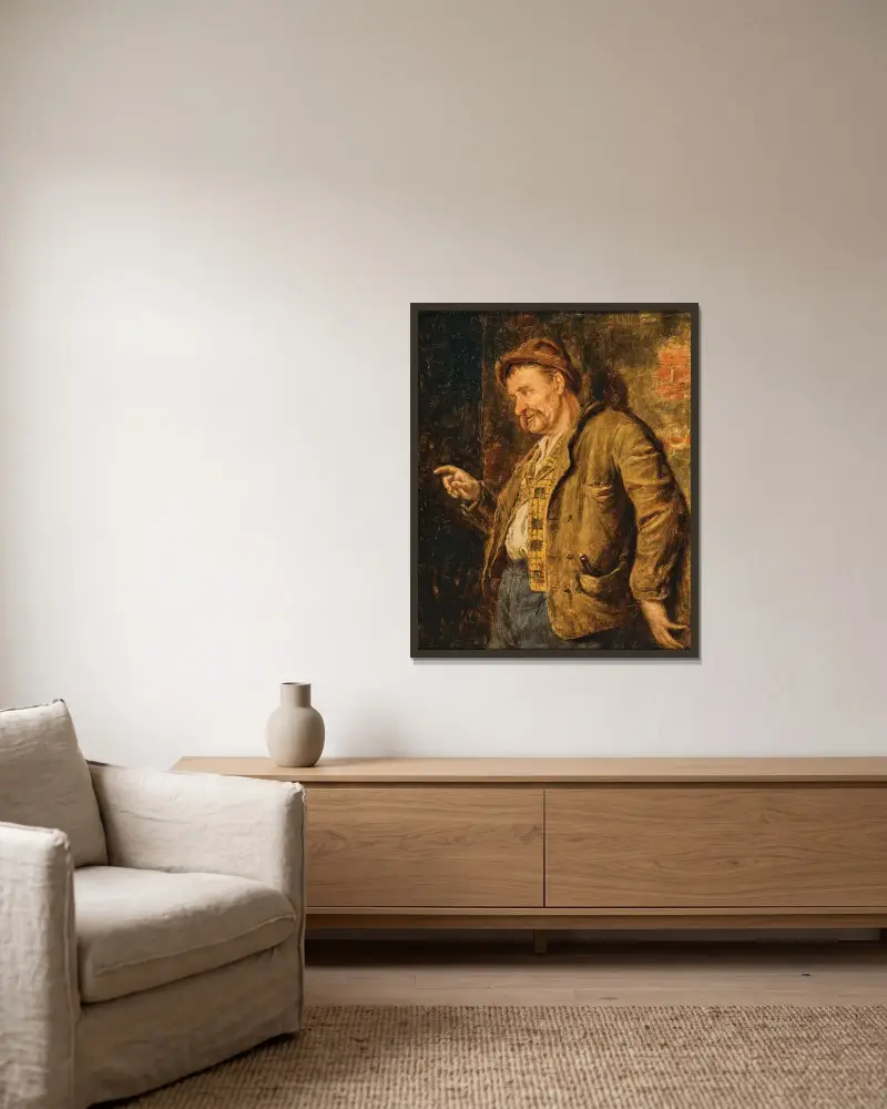 Ein fröhlicher Förster von Eduard von Grützner gerahmt an einer Wand