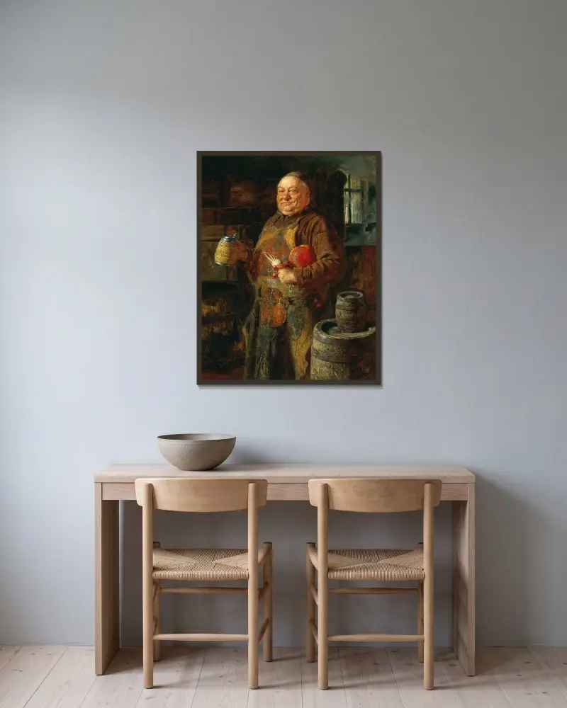 En munk av Eduard von Grützner inramad på en vägg