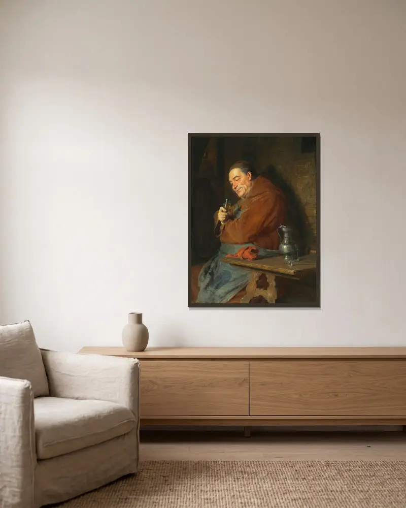 Der Kellermeister von Eduard von Grützner gerahmt an einer Wand