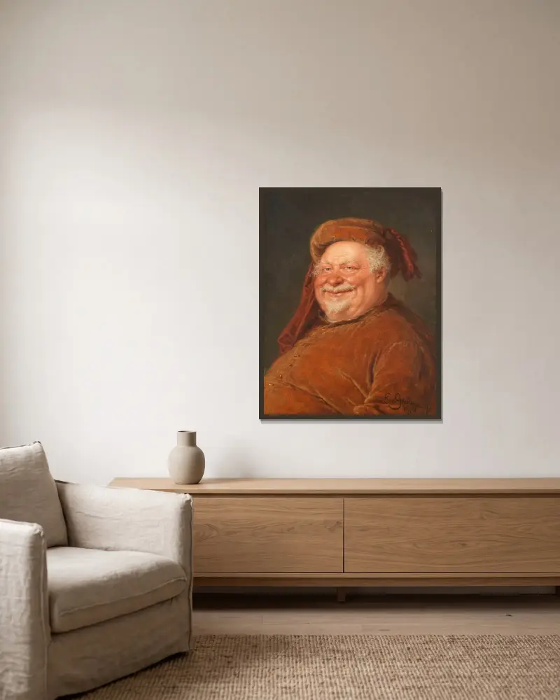 Falstaff av Eduard von Grützner inramad på en vägg