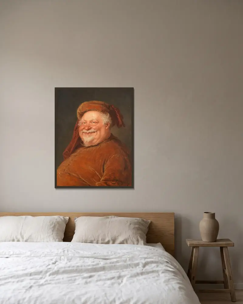 Falstaff av Eduard von Grützner inramad på en vägg