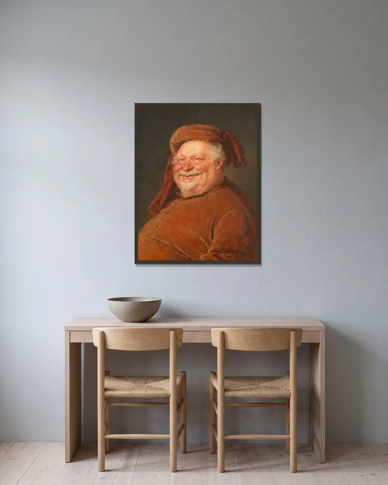 Falstaff av Eduard von Grützner inramad på en vägg