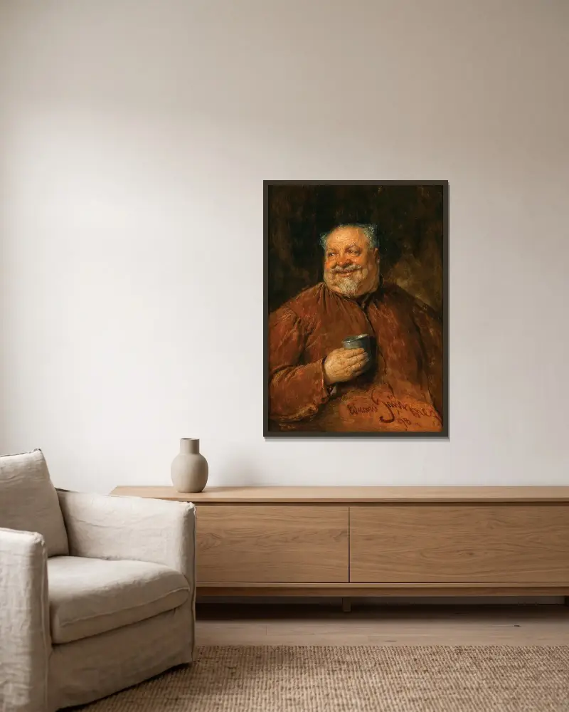 Falstaff av Eduard von Grützner inramad på en vägg
