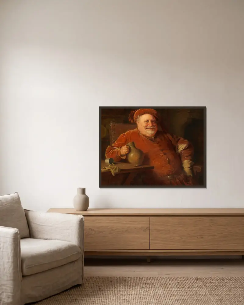 Falstaff mit Krug und Würfelspiel av Eduard von Grützner inramad på en vägg