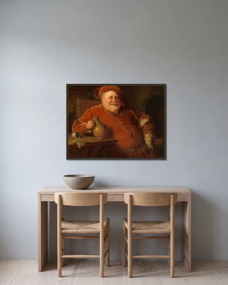 Falstaff mit Krug und Würfelspiel av Eduard von Grützner inramad på en vägg