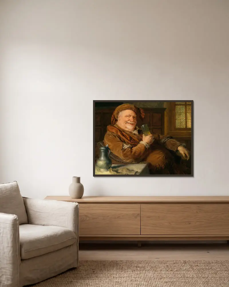 Falstaff mit Zinnkanne und Weinglas av Eduard von Grützner inramad på en vägg