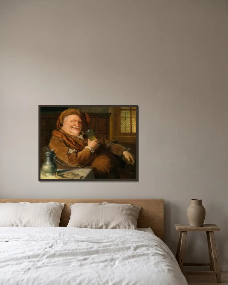 Falstaff mit Zinnkanne und Weinglas av Eduard von Grützner inramad på en vägg