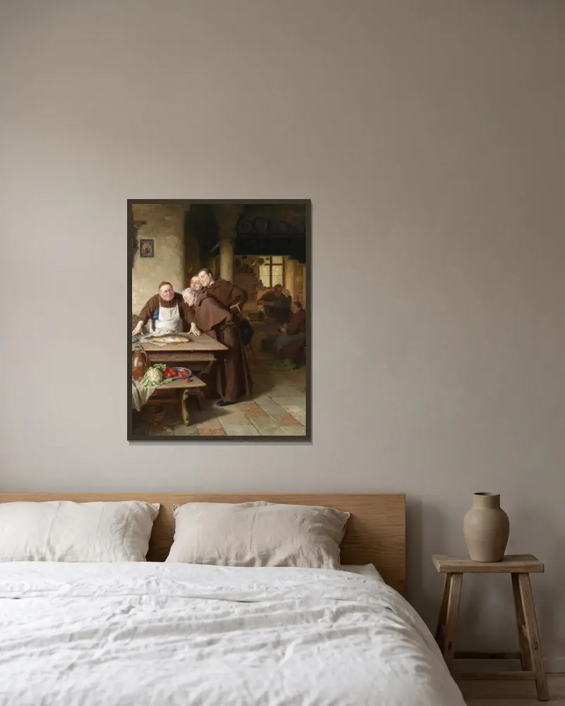 In der Klosterküche von Eduard von Grützner gerahmt an einer Wand