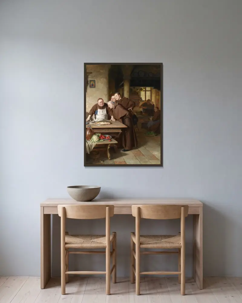In der Klosterküche von Eduard von Grützner gerahmt an einer Wand