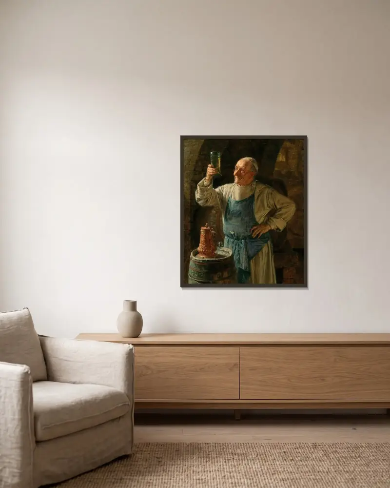 Weinprobe, 1896 von Eduard von Grützner gerahmt an einer Wand
