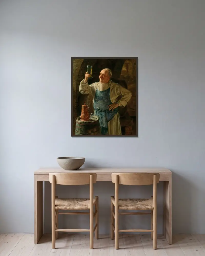 Weinprobe, 1896 von Eduard von Grützner gerahmt an einer Wand