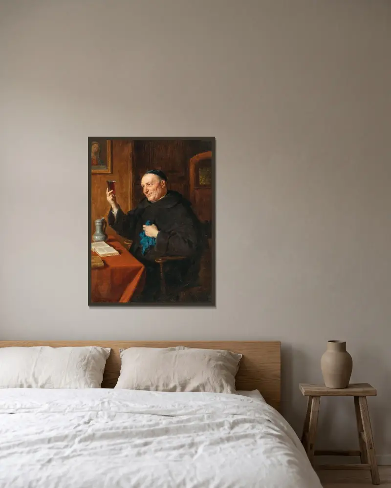 Weinprobe, 1917 von Eduard von Grützner gerahmt an einer Wand
