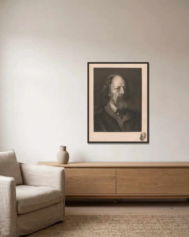 Alfred, Lord Tennyson av Sir Hubert von Herkomer inramad på en vägg