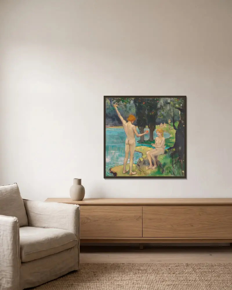 Adam und Eva (Paradies) von Ludwig von Hofmann gerahmt an einer Wand