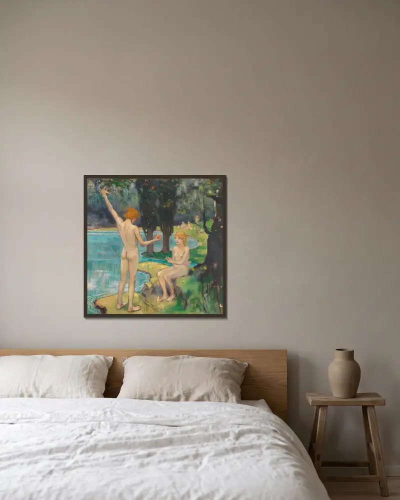 Adam und Eva (Paradies) von Ludwig von Hofmann gerahmt an einer Wand