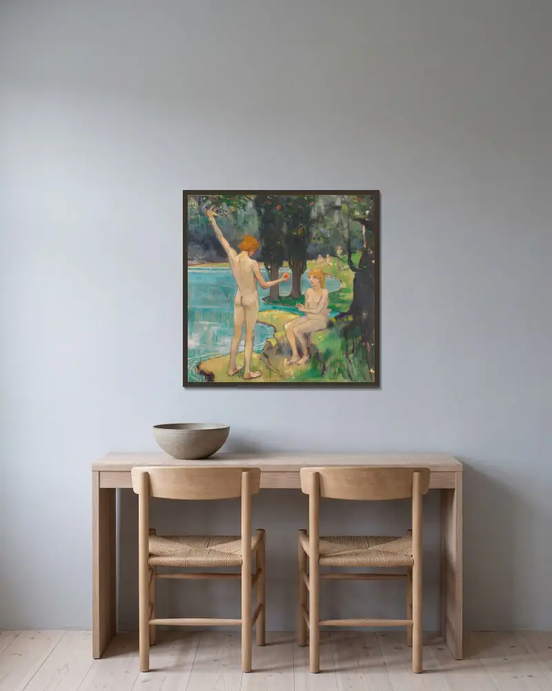Adam und Eva (Paradies) von Ludwig von Hofmann gerahmt an einer Wand