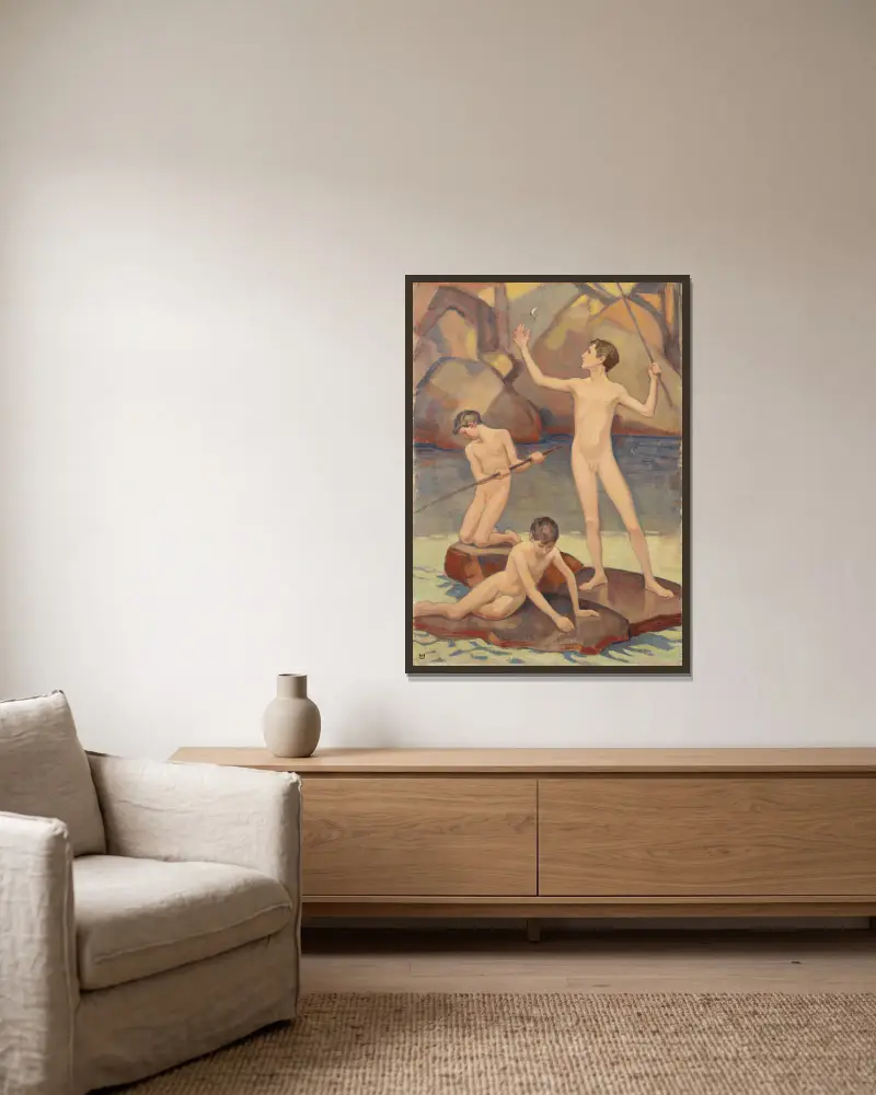 Angelnde Knaben von Ludwig von Hofmann gerahmt an einer Wand