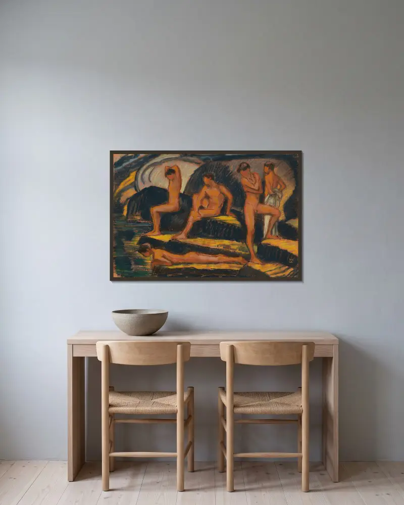 Badende Jungen von Ludwig von Hofmann gerahmt an einer Wand