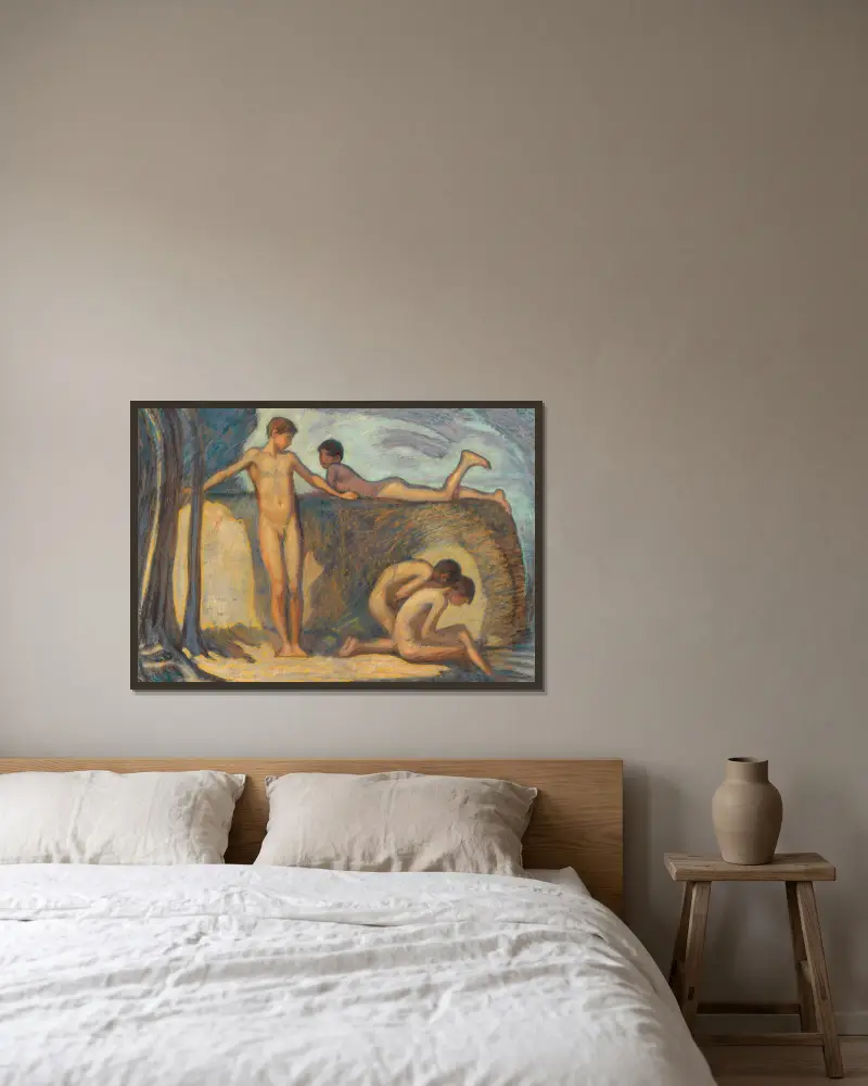 Badende Knaben, 1912 von Ludwig von Hofmann gerahmt an einer Wand