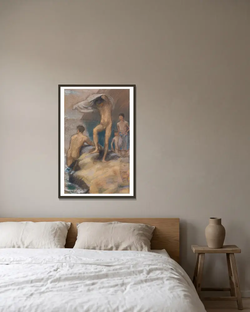 Badende Knaben, 1890 von Ludwig von Hofmann gerahmt an einer Wand