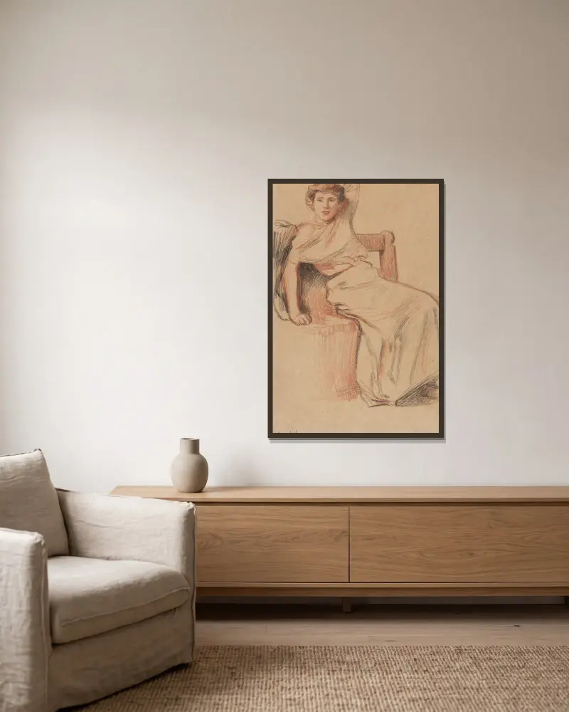 Bildnis einer sitzenden Dame von Ludwig von Hofmann gerahmt an einer Wand