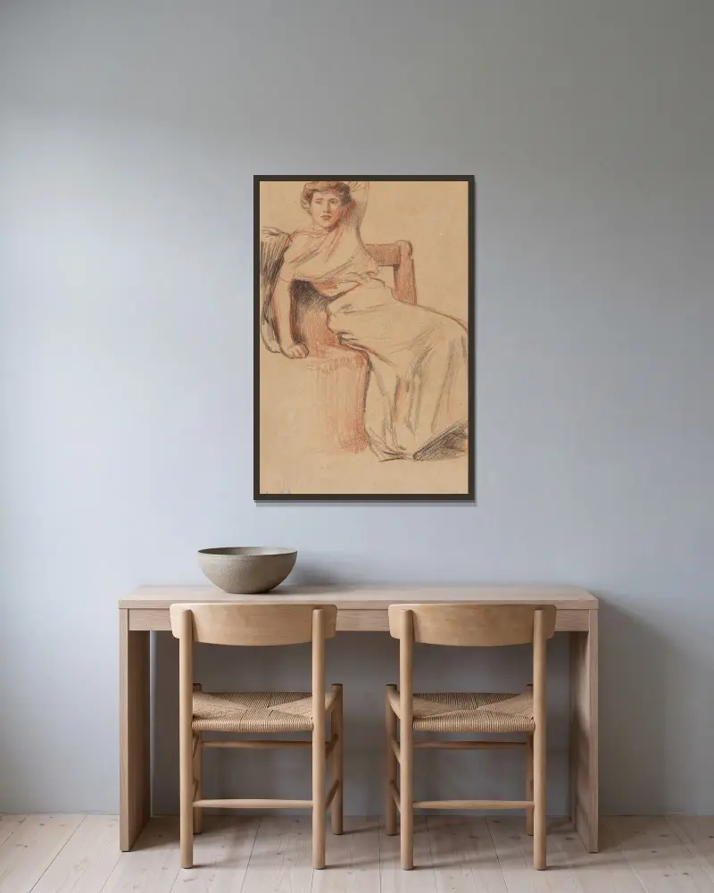 Bildnis einer sitzenden Dame von Ludwig von Hofmann gerahmt an einer Wand