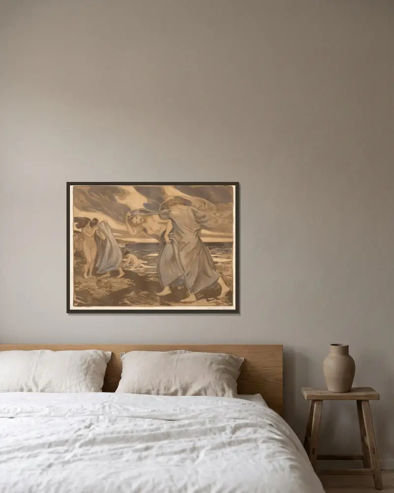 Mädchen am Meer von Ludwig von Hofmann gerahmt an einer Wand