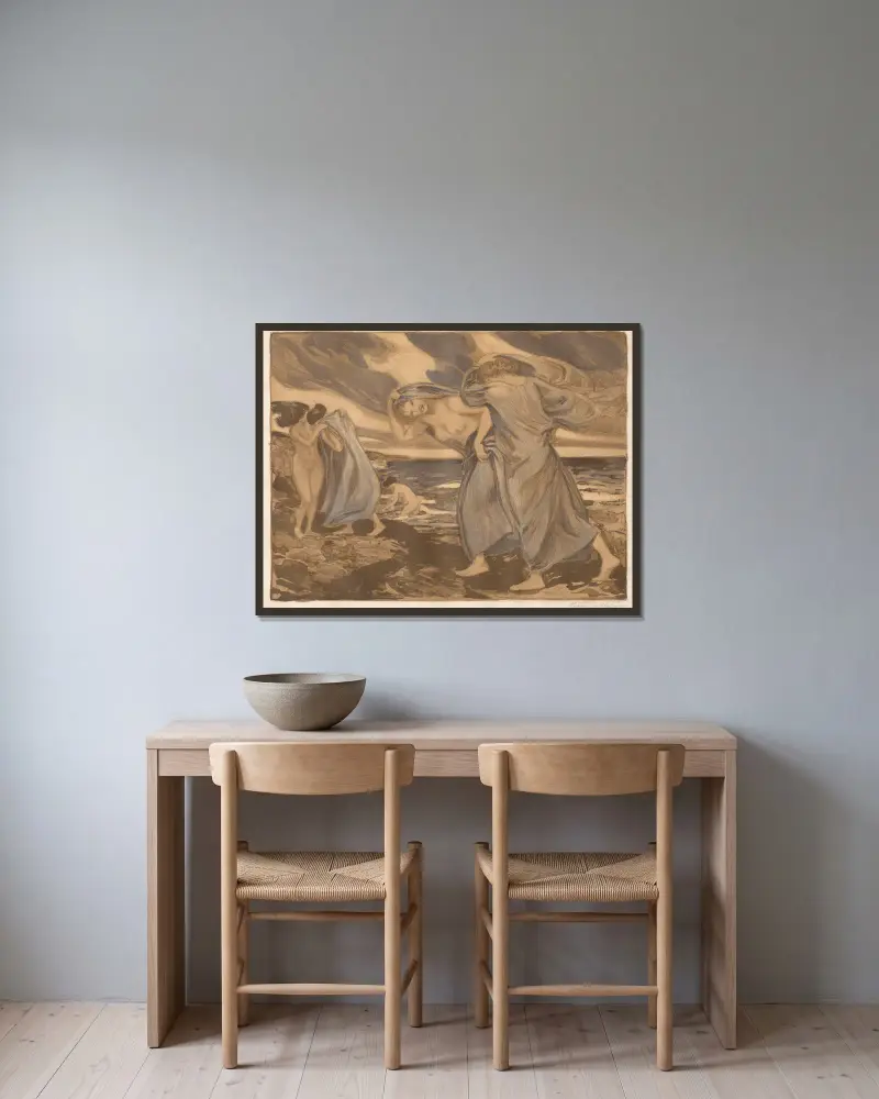 Mädchen am Meer von Ludwig von Hofmann gerahmt an einer Wand