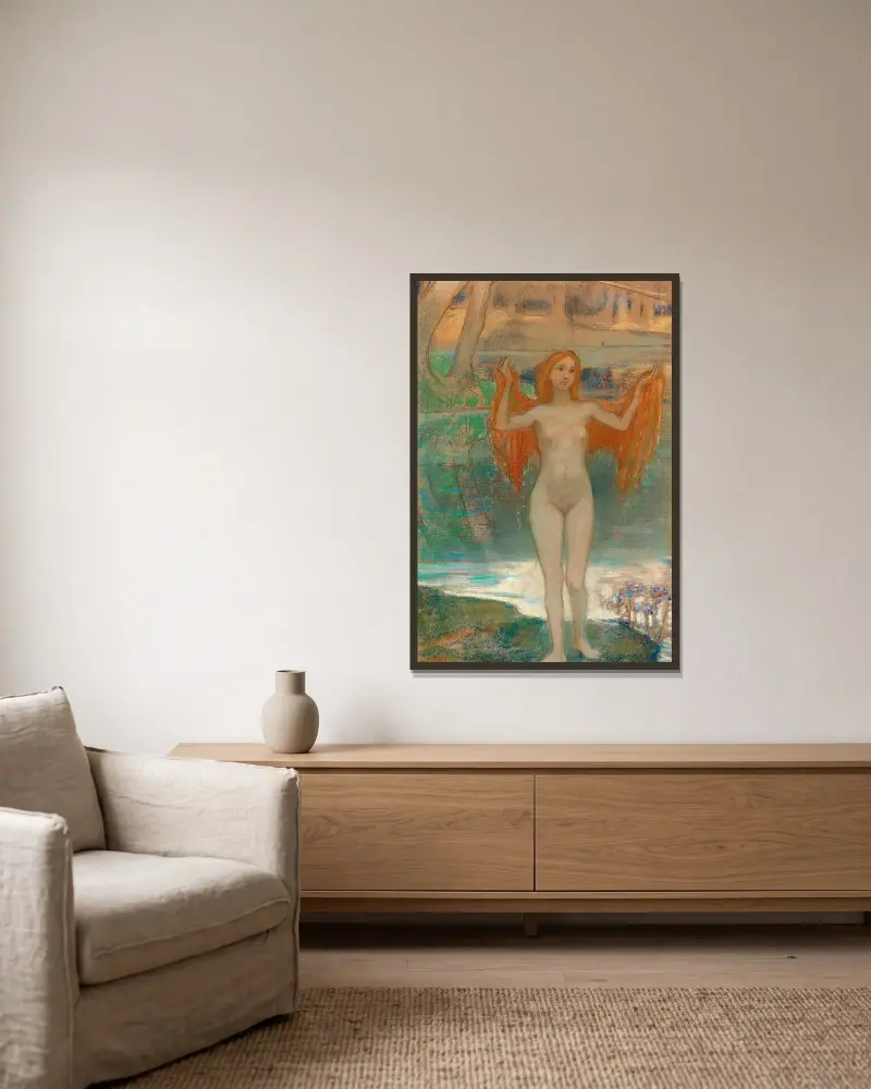 Mädchen am Seeufer von Ludwig von Hofmann gerahmt an einer Wand