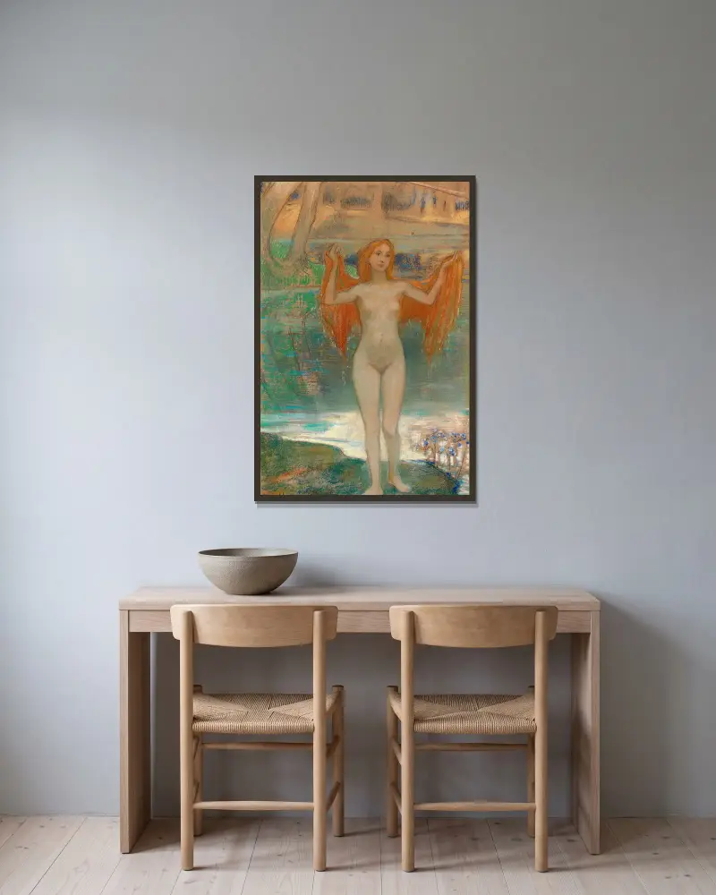 Mädchen am Seeufer von Ludwig von Hofmann gerahmt an einer Wand