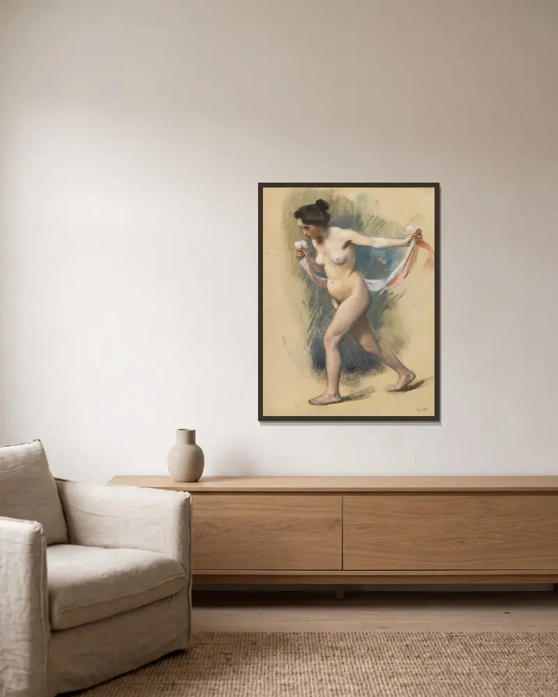 Tänzerin mit Schleier von Ludwig von Hofmann gerahmt an einer Wand