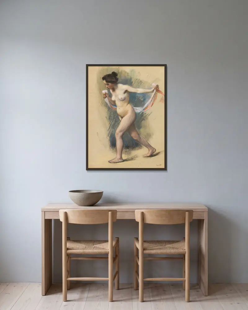 Tänzerin mit Schleier von Ludwig von Hofmann gerahmt an einer Wand