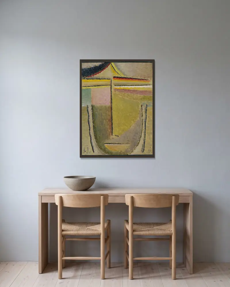 Abstrakter Kopf, Apollo von Alexej von Jawlensky gerahmt an einer Wand