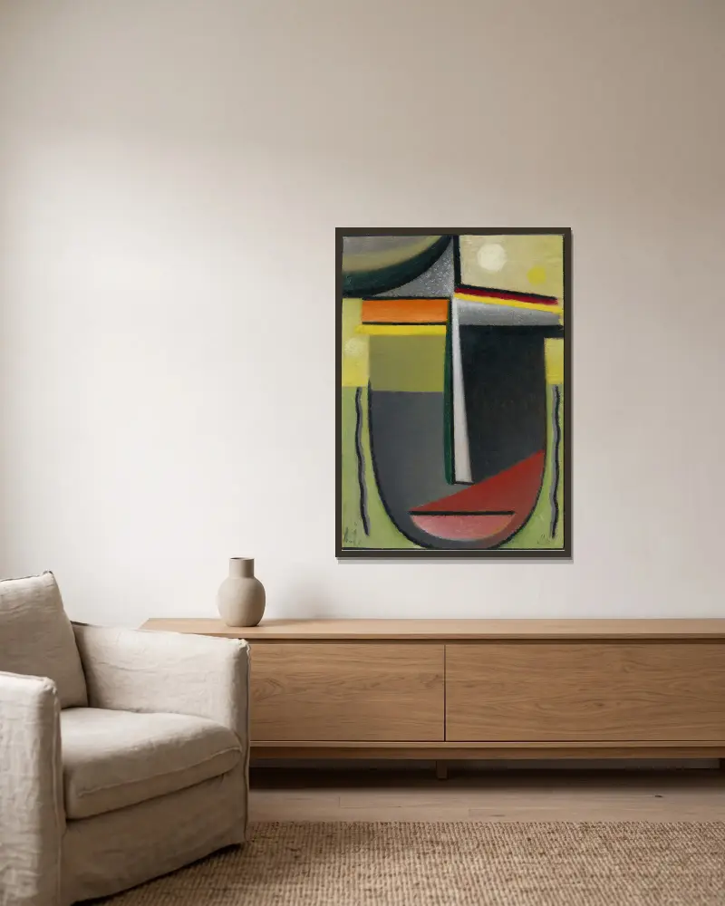 Abstract Head, Inner Vision Green-Gold av Alexej von Jawlensky inramad på en vägg