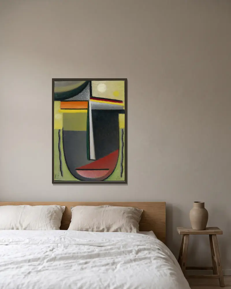 Abstract Head, Inner Vision Green-Gold av Alexej von Jawlensky inramad på en vägg