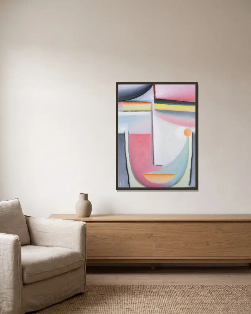 Abstrakt huvud, symfoni i rosa av Alexej von Jawlensky inramad på en vägg
