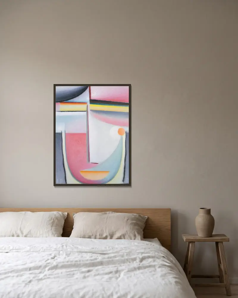 Abstrakt huvud, symfoni i rosa av Alexej von Jawlensky inramad på en vägg