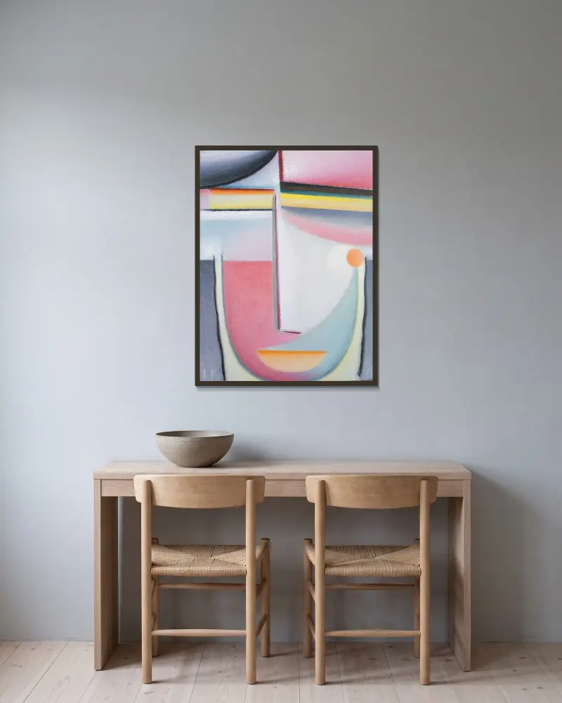 Abstrakt huvud, symfoni i rosa av Alexej von Jawlensky inramad på en vägg