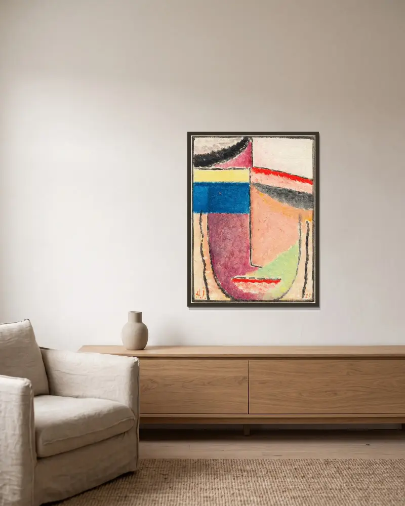 Abstrakter Kopf, 1929 av Alexej von Jawlensky inramad på en vägg