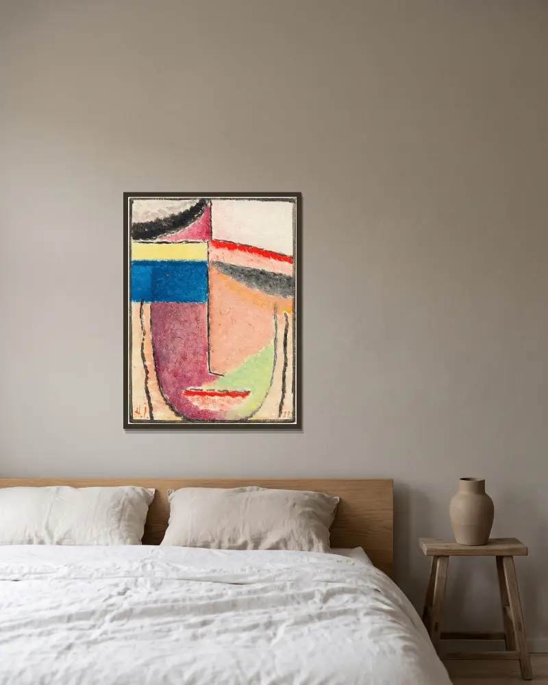 Abstrakter Kopf, 1929 av Alexej von Jawlensky inramad på en vägg
