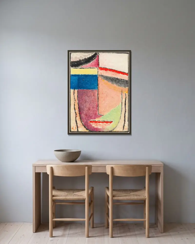 Abstrakter Kopf, 1929 av Alexej von Jawlensky inramad på en vägg