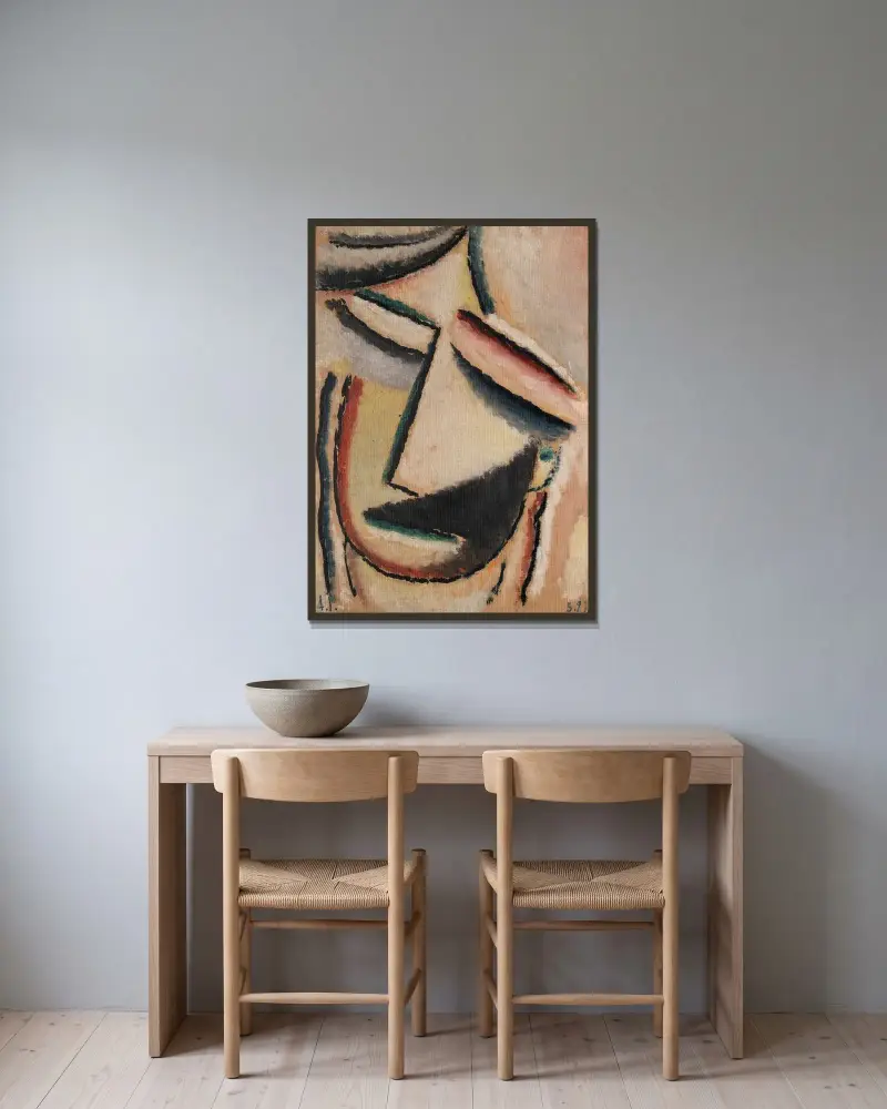 Abstrakter Kopf, 1927 – nr 2 av Alexej von Jawlensky inramad på en vägg