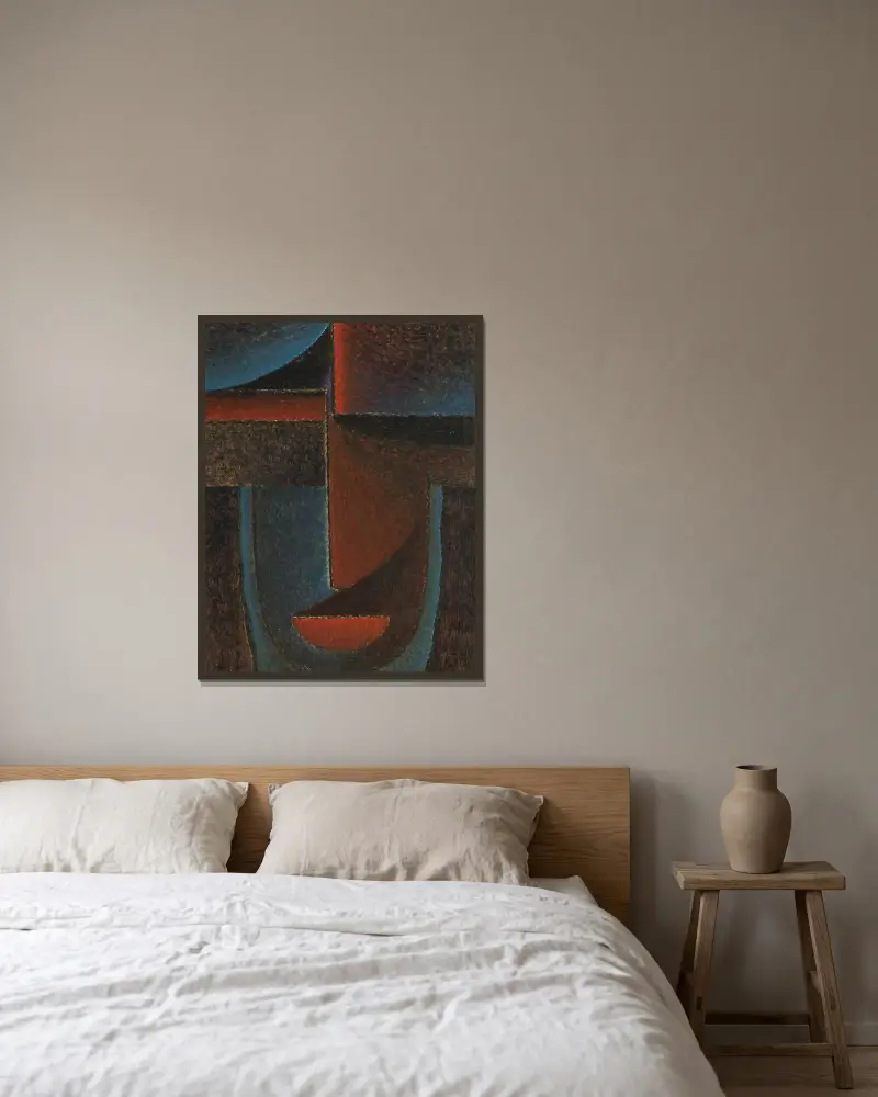 Abstrakter Kopf; Blau-Rot (Abstract Head; Blue-Red) av Alexej von Jawlensky inramad på en vägg